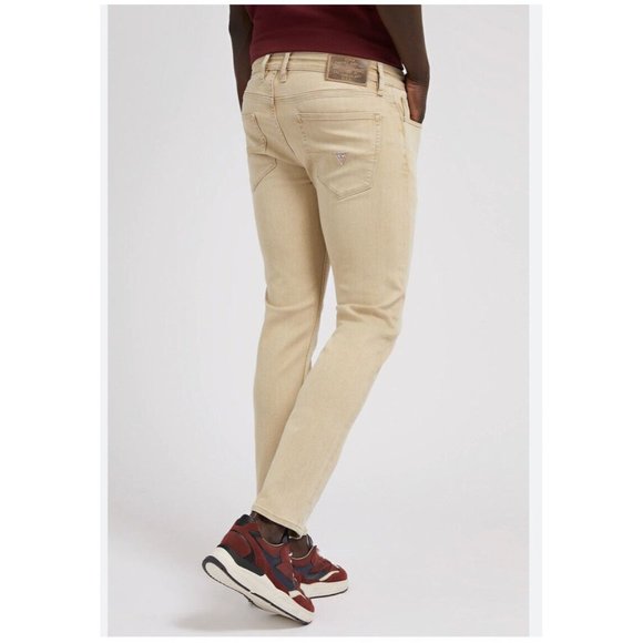Guess Men's slim tapered jeans super stretch comfort denim in khaki size 30